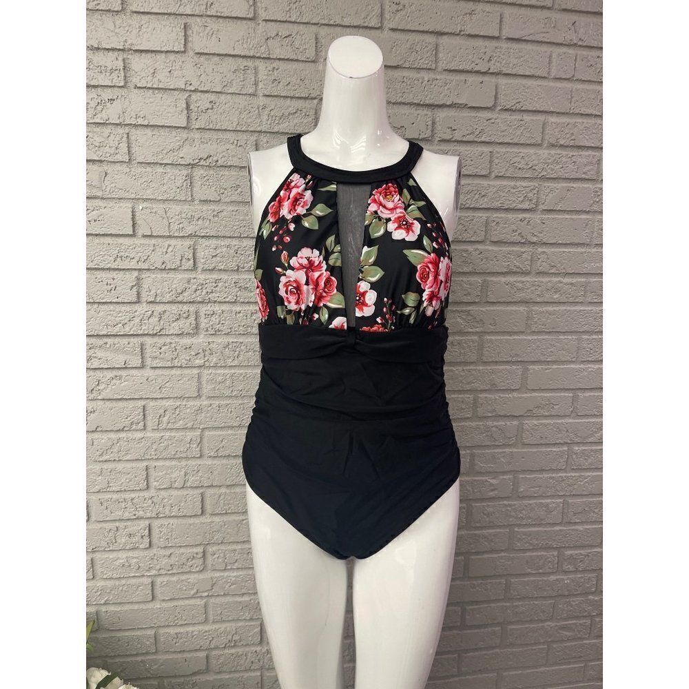Floral Print One Piece Swimsuit Size M